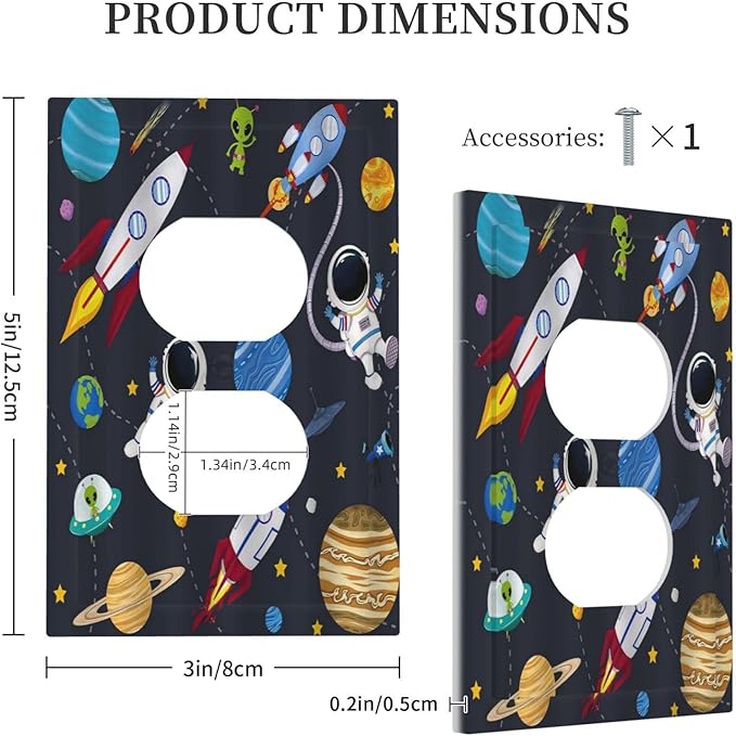 Rocket Planets Astronaut Blue Decorative 1 Gang Single Duplex Light Switch Plate Outlet Cover Decorative Wall Plate Switchplate Electrical Faceplate for Nursery Kidsroom Bedroom Decor