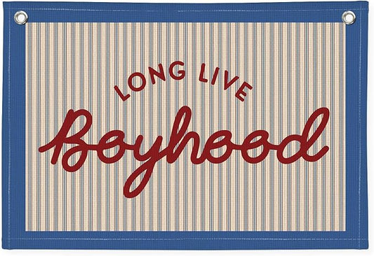 Long Live Boyhood Banner, Boy Nursery Decor, Canvas Banner Wall Hanging Flag Decor for Nursery Playroom Toddler Room, Boys Kids Room - Retro