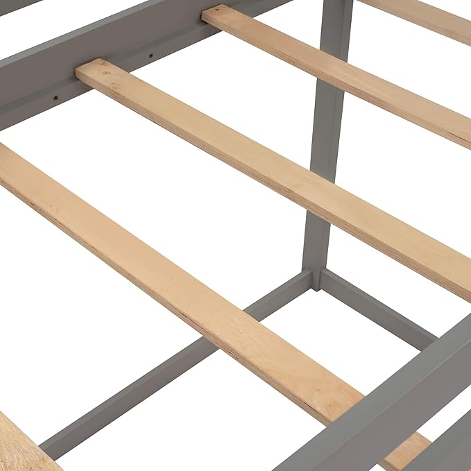 MERITLINE House Shaped Bunk Bed Twin Over Twin Size Wood Bunk Bed Frame Low Bunk Beds for Kids and Toddlers, Twin Size,Grey