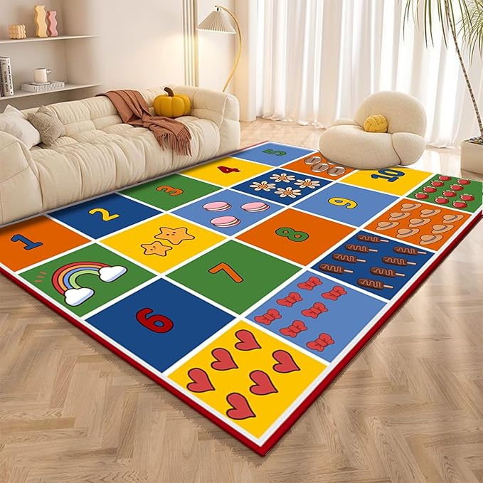 Children's Educational Area Rug for Bedroom, 3x5ft, Learning Numbers Kids Rugs, with Non Slip Backing Soft Anti-Slip Carpets, Low Pile Non-Shedding Washable Mats for Nursery Girls Boy