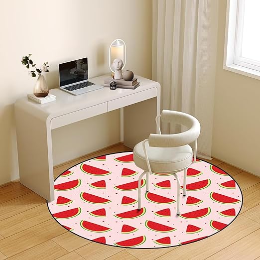 Watermelon Round Rug Pink Rugs for Bedroom Dorm Living Room Fruits Area Rug Floor Mat Pad Doormat Carpet, 4'X4'(120x20cm)