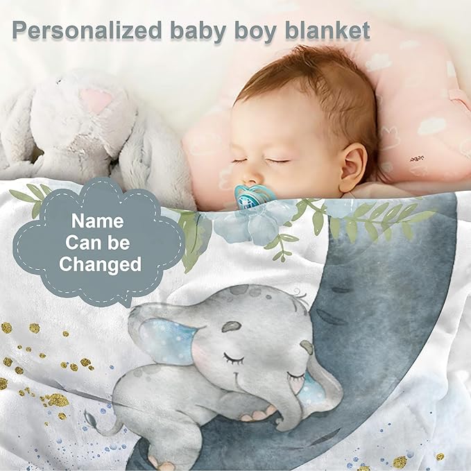 J&SBGFT Personalized Baby Blanket for Boys - Custom Name Receiving Blanket for Toddlers, Kids Nursery, Stroller, Crib Decor Throw 30"x40", Color6