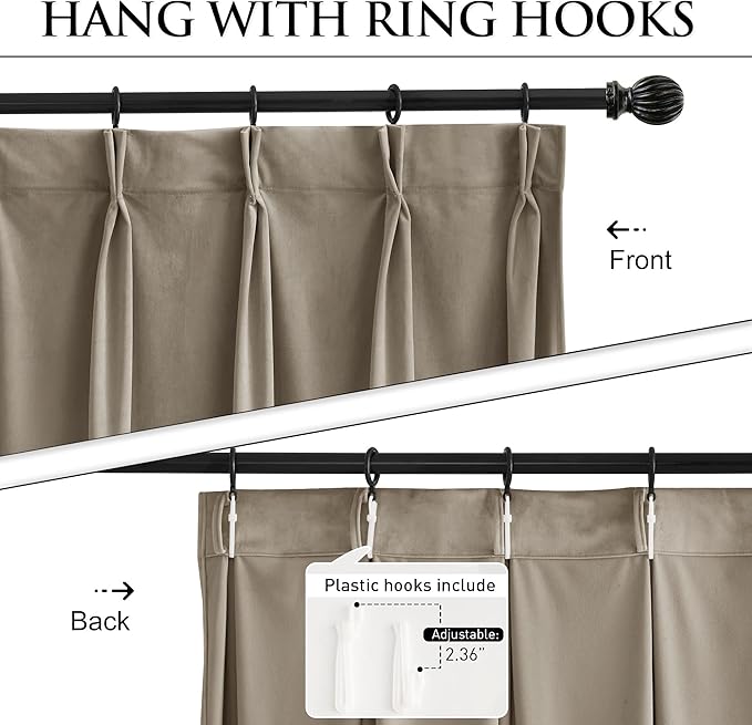 StangH Extra Wide Pinch Pleated Velvet Curtains 84 inches Long, Camel Beige Living Room Darkening Drapes with Hooks Thermal Insulated Sliding Door Curtains for Bedroom Patio, W62 x L84, 1 Panel