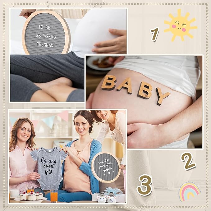 8 Pcs Pregnancy Announcement Set Pregnancy Reveal Ideas Include Felt Letter Round Board Kit Baby Bodysuit Booties Wood Blocks Wooden Signs for Coming Soon Baby Announcement(Gray)