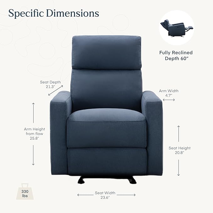 Nurture& The Glider Premium Power Recliner Nursery Glider Chair with Adjustable Head Support | Designed with a Thoughtful Combination of Function and Comfort | Built-in USB Charger (Navy)