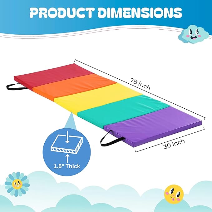 New Bounce Tumbling Mat for Kids - Gymnastics Mat - Folding Exercise Tumble Mat for Home Gyms