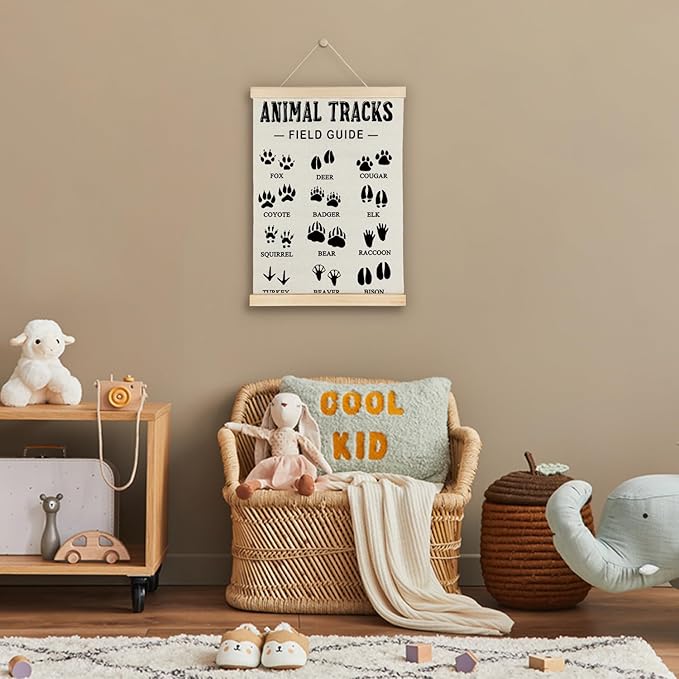 SereneHanctuary Forest Kids Nursery Decor,Forest Animal Kids Room Wall Art,Animal Tracks Playroom Poster Hanger Frame for Bedroom Nursery Toddler Room Decor,12X16Inches