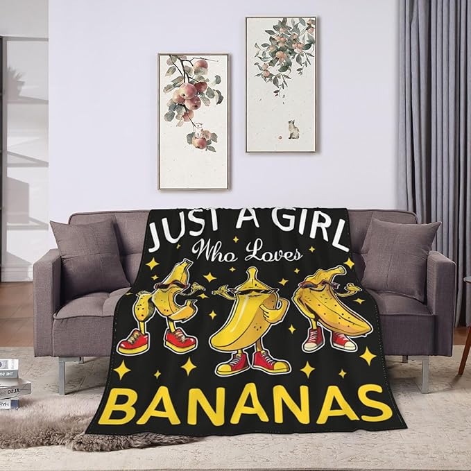 Banana Blanket Just A Girl Who Loves Bananas Throw Blanket Flannel Stuff Merch Cozy Decor Fleece Plush Fuzzy Warm Soft Lightweight Bedding Gifts for Women Men Girl Boy Couch 80"X60"