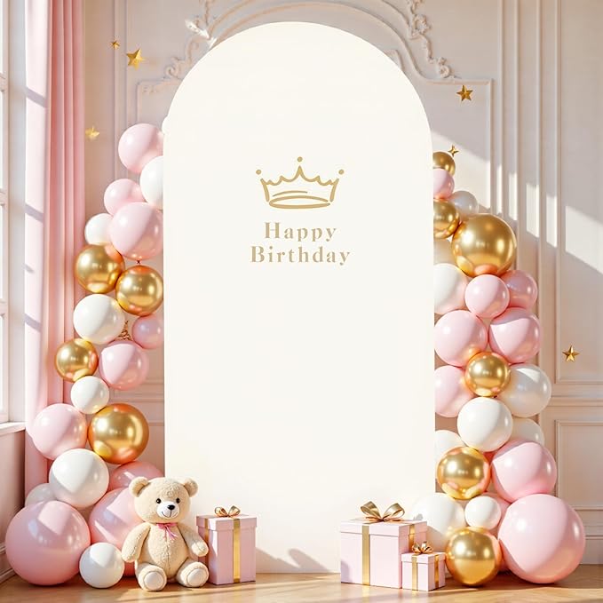 Ivory Arch Cover 7.2FT Spandex Fitted Wedding Arch Stand Covers Round Top Chiara Arch Covers Stretchy Backdrop Cover for Birthday Party Ceremony Banquet Decoration