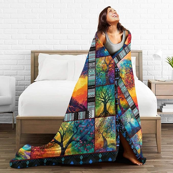 Tree Blanket Colorful Tree Throw Blanket Tree of Life Flannel Stuff Merch Cozy Decor Fleece Soft Plush Fuzzy Warm Lightweight Bedding Gifts for Kids Women Men Girls Couch 50"X40"