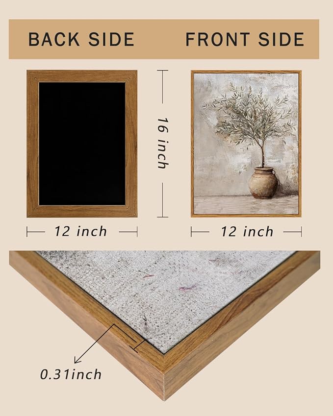 ARPEOTCY Vintage Framed Canvas Wall Art, 12x16inch, Farmhouse Olive Tree in Vessel Wall Decor, Still Life Art Prints Home Decorations, Botanical Paintings for Living Room Bedroom Office Decor