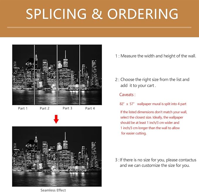 Black City Wallpaper Peel and Stick New York Night Scene Self Adhesive Wall Mural for Living Room Bedroom 82"x57"