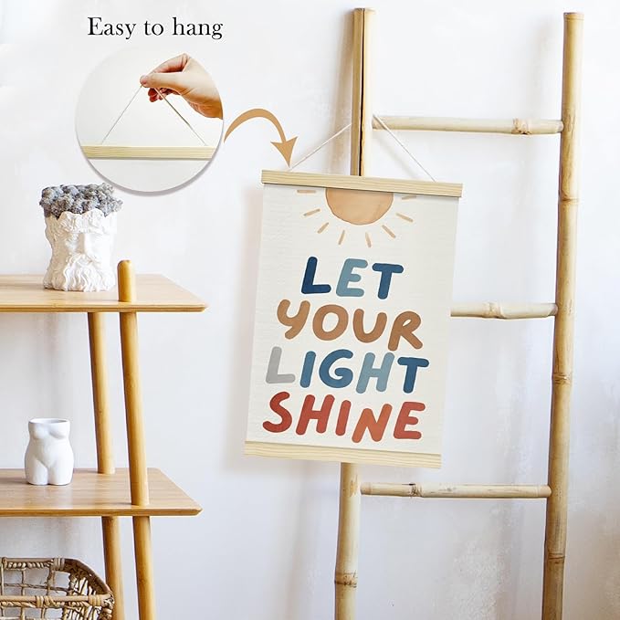 TRKAE Christian Nursery Canvas Poster Hanger Frame, Let Your Light Shine Wall Art for Kids, Sunshine Wall Decor for Classroom Preschool Bedroom -039
