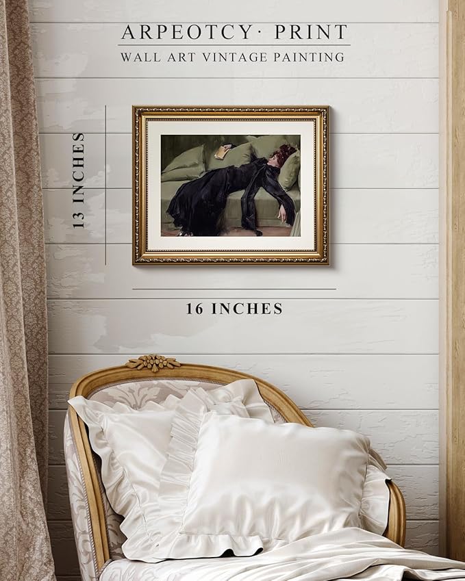 ARPEOTCY Vintage Gold Framed Wall Art, Classical Trendy Woman Gallery Paintings, Canvas Prints Artwork with Antique Frame, Victorian Wall Picture Decor for Room Gallery Living Room, 13x16 inch