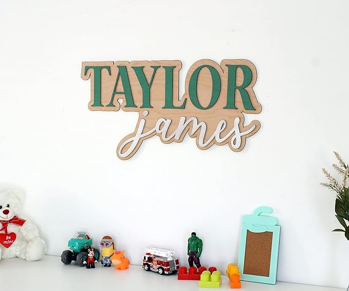 Large Wood Nursery Sign | Nursery name sign for Kids | Custom Wood Name Sign | 3D Wood Baby Name Sign (Green)