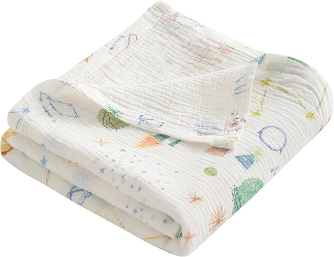 NTBAY 2 Layer Muslin Cotton Baby Swaddle Blanket, 30x40 Soft and Breathable Receiving for Newborns and Infants, Perfect for Crib, Stroller, Travel, Lightweight Nursery Blanket, Space Explorer