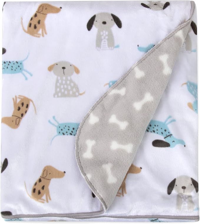 Sherpa Fleece Baby Blankets for Boys and Girls – Colorful, Reversible Baby Blankets for Newborns, Infants, Toddlers, and Nursery (Puppy Grey)