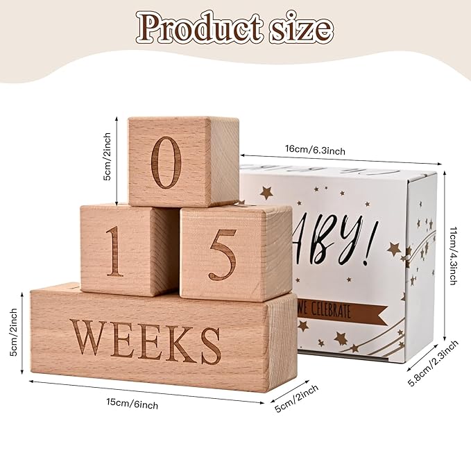 Baby Monthly Milestone Blocks - Handcrafted Wooden Number Blocks for Milestones - Days, Weeks, Months, Years - Ideal for Newborn Photos & First Year Memories