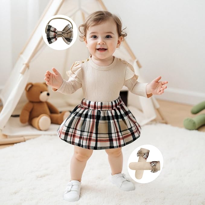 Giraropa Baby Girl Fall Winter Clothes Long Sleeve Romper Dress + Socks + Headband Newborn Infant Cute Casual Outfits