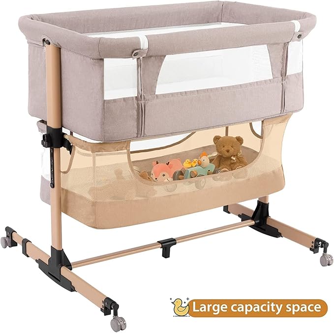 Soobaby Baby Crib Baby Bassinet Bedside Crib Adjustable Portable Bed for Infant,co Sleeping Bassinet Newborn Must Have Bed (Beige)