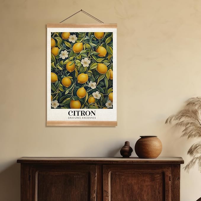ZTGDA Farmhouse Citron Lemon Wall Art,Vintage Botanical Fruit Poster, French Style Canvas Print with Yellow Lemons, Linen Hanging Poster for Kitchen or Dining Room Decor 12x16In (Yellow-Lemon)