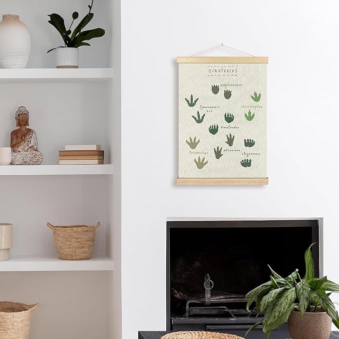 BCUANGD Dinosaur Dino Paw Wall Decor - Baby Toddler Boys Room Wall Art Poster Hanger with Wood Frames, Inspirational Hanging Canvas Decor for Kids Room Playroom Nursery Bedroom, 12x16 Inches