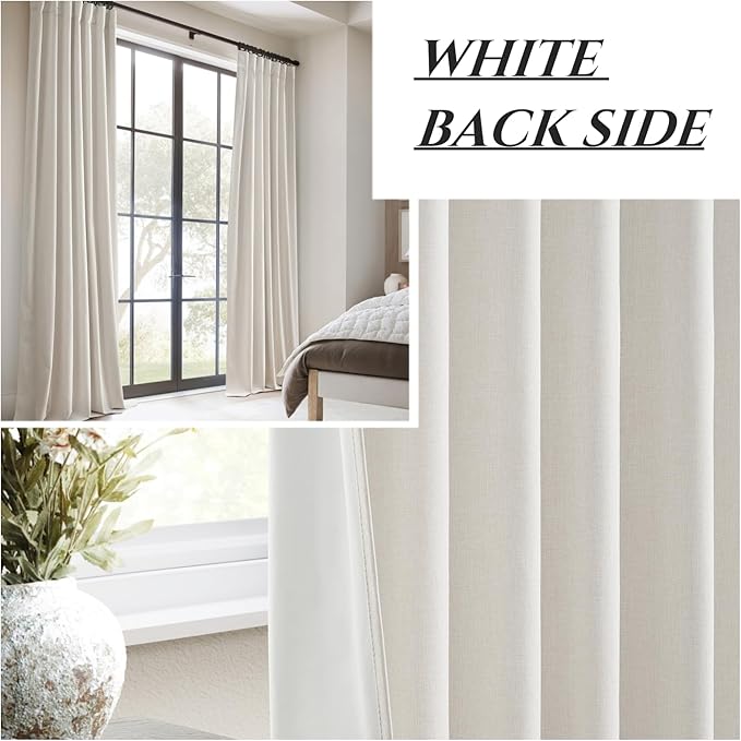 100% Blackout Curtains for Bedroom, 100 Inch Living Room Faux Linen Designer Custom Drapes for Windows Treatments Insulated 2 Panels,Cream Ivory (W50 xL100 Inches Long 2Pcs)