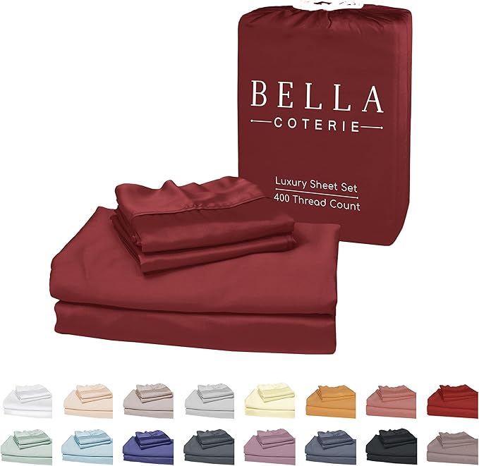 Bella Coterie Luxury Bamboo Viscose Full Size Sheet Set | 100% Organically Grown | Ultra Soft | Cooling for Hot Sleepers | 18" Deep Pocket [Merlot]