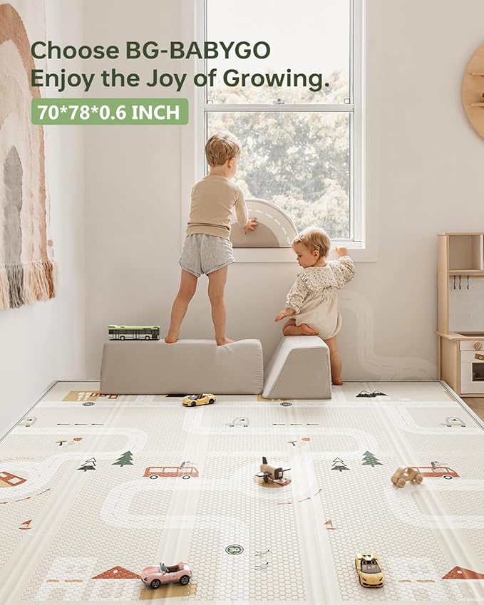 Baby Play Mat, Reversible Baby Girl Play Mat for Floor, Foam Padded Playmats for Babies and Toddlers, Large Foldable 78"x70" Waterproof Baby Crawling Mat for Indoor&Outdoor&Travel(70*78*0.4)