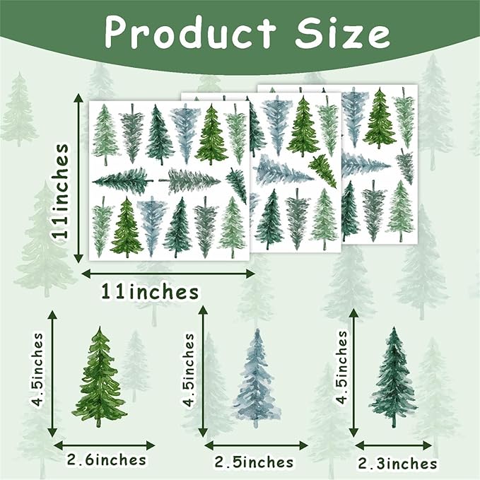 Small Pine Tree Wall Sticker Watercolor Green Tree Window Decals Forest Pine Window Stickers Green Trees Wall Decals Peel and Stick Small Pines Wall Stickers for Nursery Bedroom Kids Room Decor