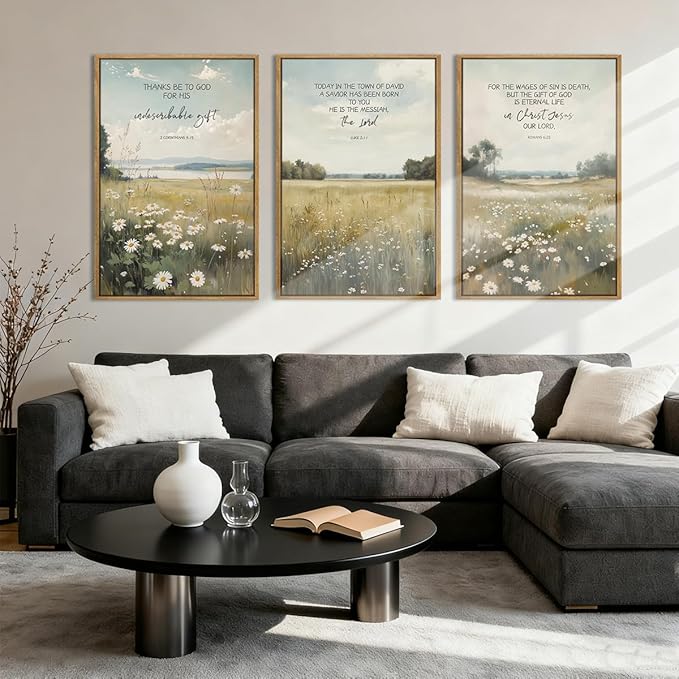 Anyzal Christian Jesus Wall Art Bible Scripture Wall Decor Farmhouse Wildflower Paintings Set of 3 for Living Room Bedroom Dining Room16x24 Inch