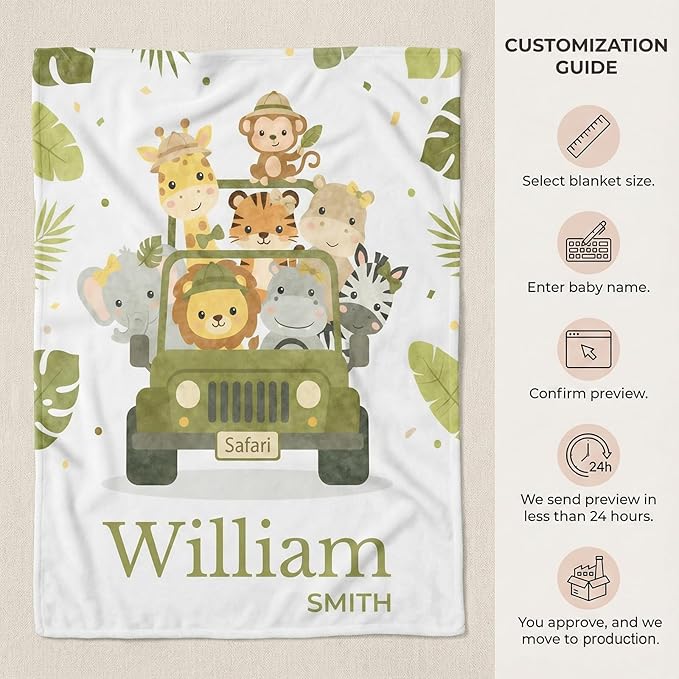 Personalized Baby Blanket for Girls, Custom Floral Baby Blanket with Name, Soft & Fuzzy Newborn Receiving Blankets for Toddler, Customized Baby Gifts for Birthday Baby Shower