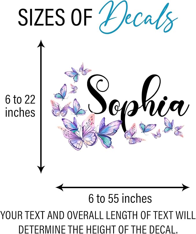 Custom Name Butterfly Decor for Girls Bedroom Personalized Name Butterfly Decorations Large Vinyl Wall Decal for Home & Room Décor, Peel & Stick Wall Art for Kids & Teens Bedroom, Car, Vehicles