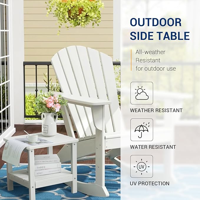 UDPATIO Outdoor Side Table for Patio, 2PCS 19 x 16 inches Adirondack Table Poolside Patio Table, HDPE End Table for Outside Backyard Pool Indoor Companion, 2 Tiers