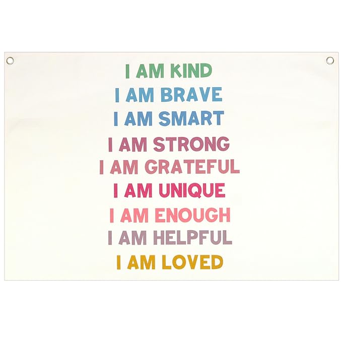 Boho Rectangular Banner Flag Wall Sign Decor Gift for Baby Boy Girl Kids,Positive Nursery Classroom Above Crib Bedroom Playroom Reading Room Essential Wall Decor- Christmas Gift I am Kind I am Brave