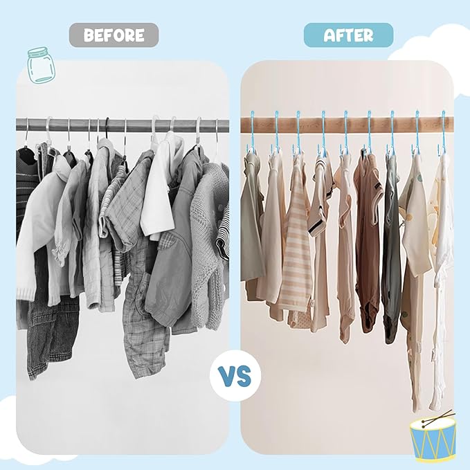 30 Pack Kids Hangers for Nursery Closet, Adjustable Non-Slip Toddler Baby Hangers with Windproof Buckle, 11-14" Infant Child Plastic Clothes Pant Hanger for Boys Girls Newborn Adult, Blue