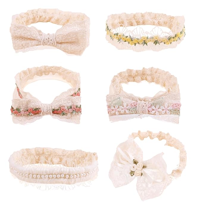 Baby Girl Flower Hair Bows Nylon Headbands, 6PCS Stretchy Soft Floral Hairbands Crown, Handmade Hair Accessories for Newborn Infant Toddler