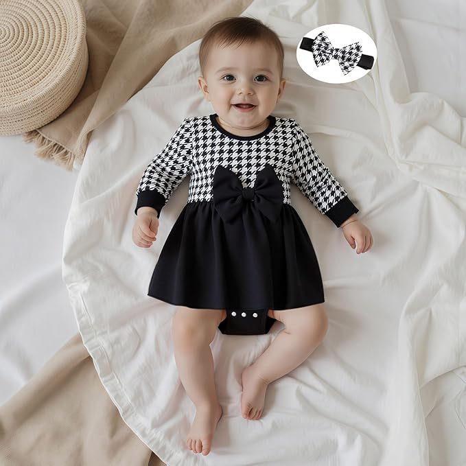 Giraropa Baby Girl Fall Winter Clothes Long Sleeve Romper Dress + Socks + Headband Newborn Infant Cute Casual Outfits