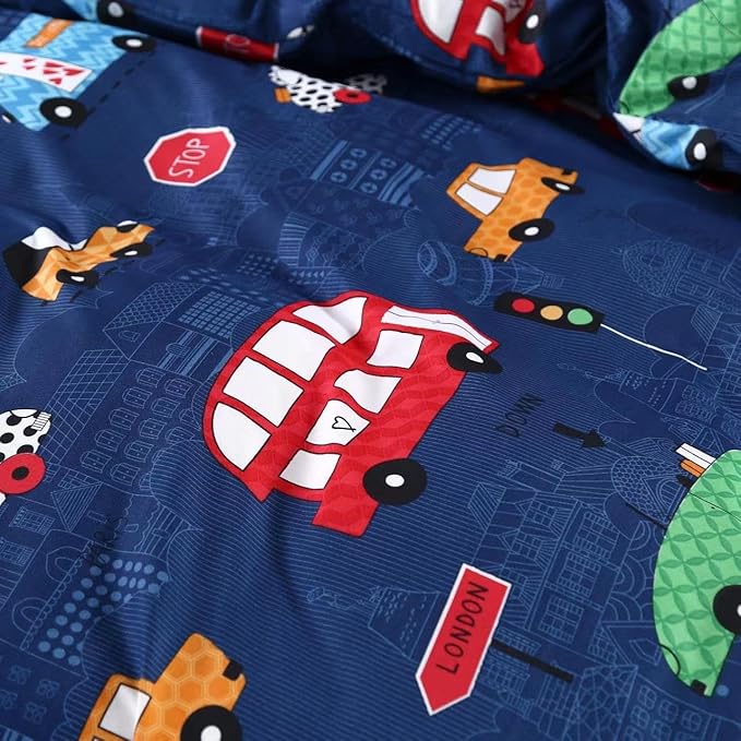 MAG 3 Pcs Blue Transportation,Car Duvet Cover Queen Size,Car Queen Bedding Set,Super Soft Microfiber, for Kids, Boys,Teens and Girls.