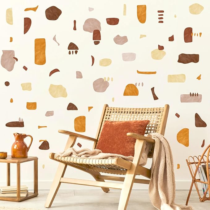 Terrazzo Pattern Wall Stickers Boho Geometric Wall Decals Peel and Stick Irregular Abstract Pattern Stickers Removable Modern Boho Wall Decals for Bedroom Living Room Decor