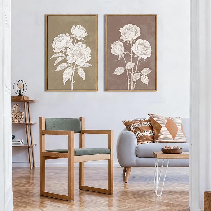 BINCUE Extra Large Neutral Botanical Wall Art Decor Floral Painting Flower Print for Living Room Bedroom Bathroom Dining Room 24x36 Inches 3 Piece