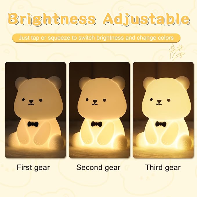 YuanDian Cute Bear Night Light for Kids, Decorate Kids' Bedroom with Silicone Bear Nightlights with 8 Color Lights, Christmas Birthday Gift for Children Toddlers Teens Adults Babies