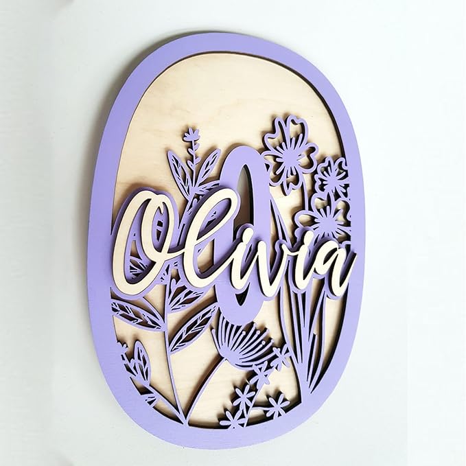 Custom Boho Wood Personalized Initial & Name Sign,3D Wooden Layered Handmade Letter Wall Decor for Nursery or Child's Bedroom, Rattan Flower Baby Shower Newborn Girl or Boy's Birthday Gift