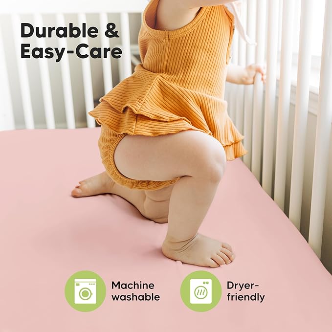 KeaBabies 2-Pack Baby Crib Sheets for Boys, Girls - 52x28 Viscose Derived from Bamboo Toddler Bed Sheets Neutral, Fitted Crib Mattress Cover for Standard Baby Bedding, Soft & Cozy (Rose)