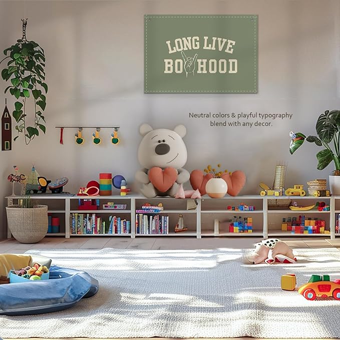 Long Live Boyhood Boys Room Decor - Linen Nursery Banner for Toddler Room Decoration, Farmhouse Kids Wall Hanging, Canvas Banner Flag for Baby Shower, Birthday Gift - A07