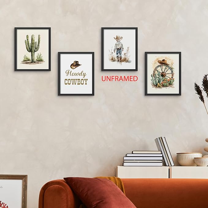 Hxlac Western Cowboy Nursery Wall Art Prints Set of 4 UNFRAMED - Western Wall Decor for Toddler Baby Boy Room, Cowboy Nursery Decor, Howdy Pictures Wall Decor (8x10 Inches)