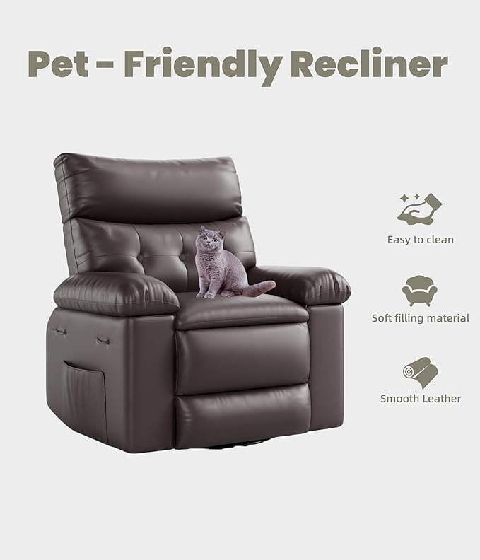 GarveeHome Oversized Recliner Chair - Faux PU Leather Large Manual Recliner for Adults, Exceptional Comfort Lazy Chair with 1.5X Sponge Filling and Easy Recline Mechanism for Relaxation