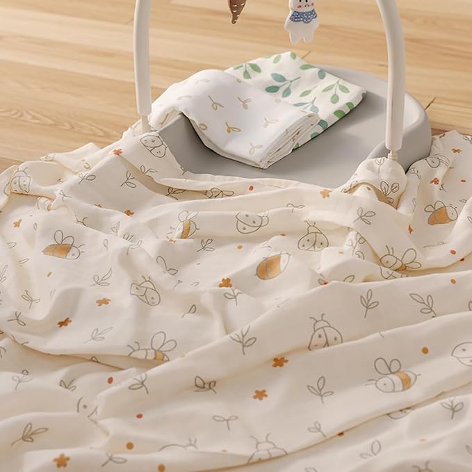 HECCEI Muslin Swaddle Blankets - Baby Muslin Blanket Large Swaddles 47 x 47 inches Breathable & Soft Baby Receiving Blanket Gender Neutral for Newborn Boys Girls, Leafy Canopy