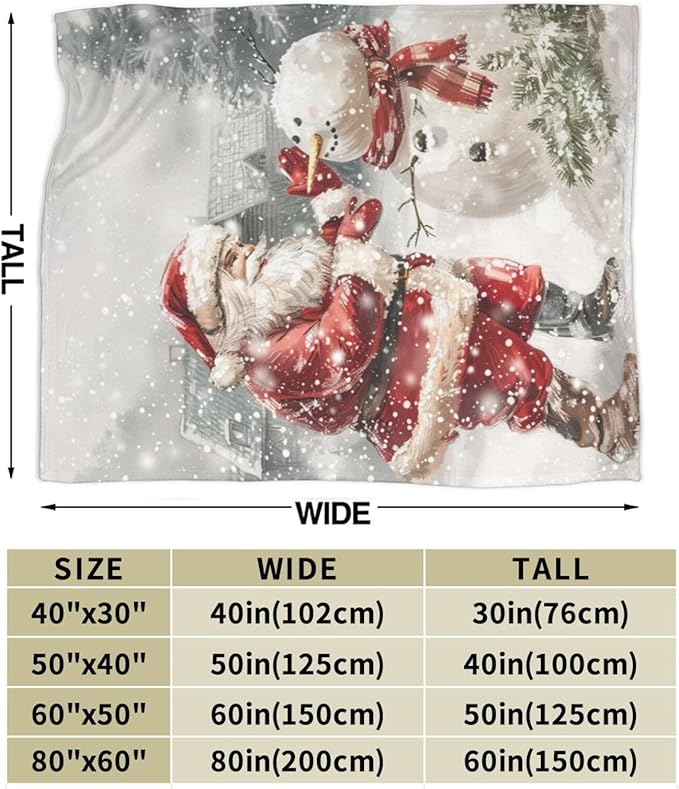 Christmas Snowman Blanket Santa Claus Throw Blanket Flannel Stuff Merch Cozy Decor Fleece Soft Plush Fuzzy Warm Lightweight Bedding Snowman Lover Gifts for Women Men Girl Boy Couch Soft 80"X60"