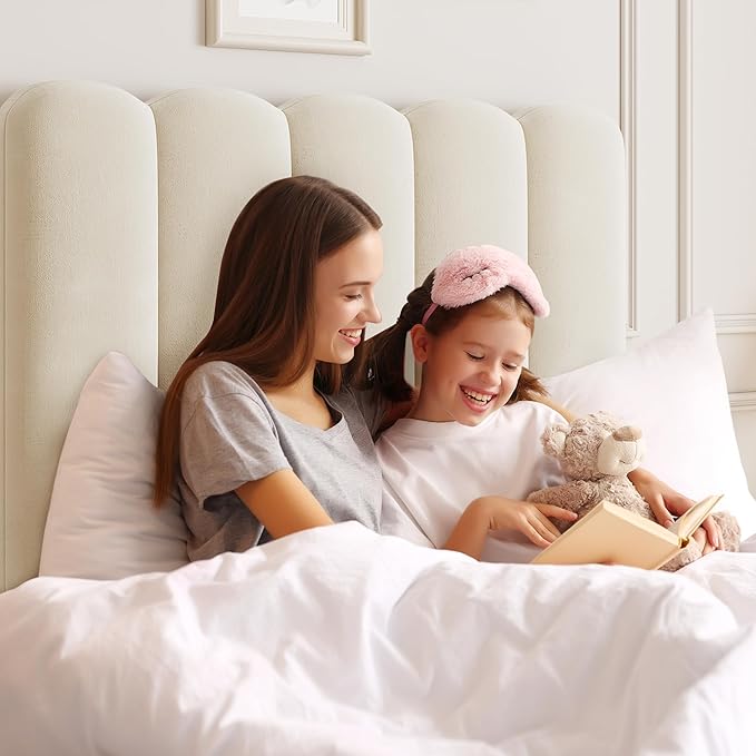 GarveeHome Twin Bed Frame with Under-Bed Drawer, Upholstered Platform Bed with Wave Headboard for Kids/Girls, Wooden Slats Support, No Box Spring Needed, Velvet Beige
